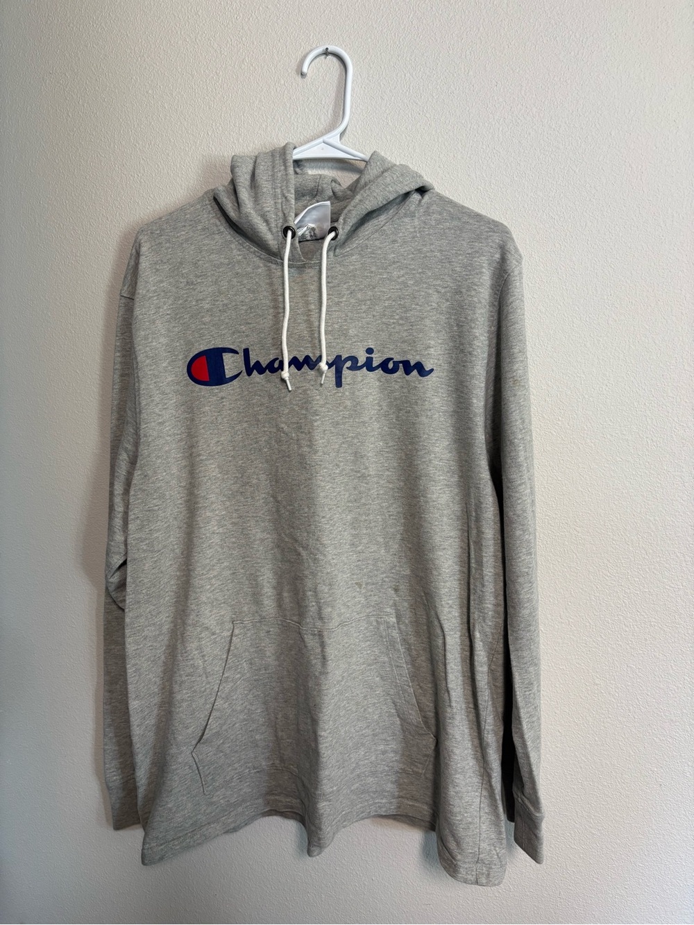 Champion Gray Crewneck Hoodie with Script Logo